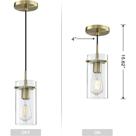 

DTLYH House Industrial Vintage Modern 1 Light 2 Pack Hanging Kitchen Island Gold Rod Pendant Light Brushed Bronze Finish 4 Clear Straight Glass Shade for Dining Room Bedside Dining R