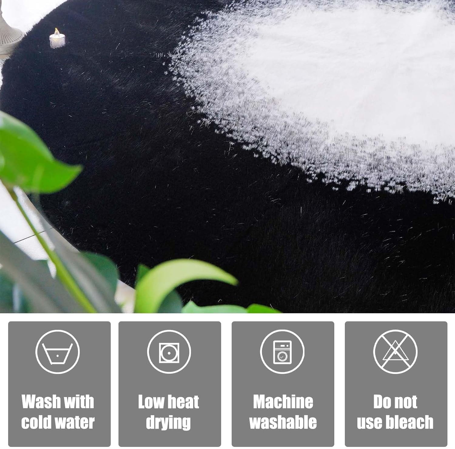 inchgrass Round Fur Rug Starry Black Core Faux Fur Rug 6ft Grey Circle Rugs for Living Room Machine Washable Round Area Rug Plush Shag Rug for Bedroom Fluffy Round Dining Room Rug
