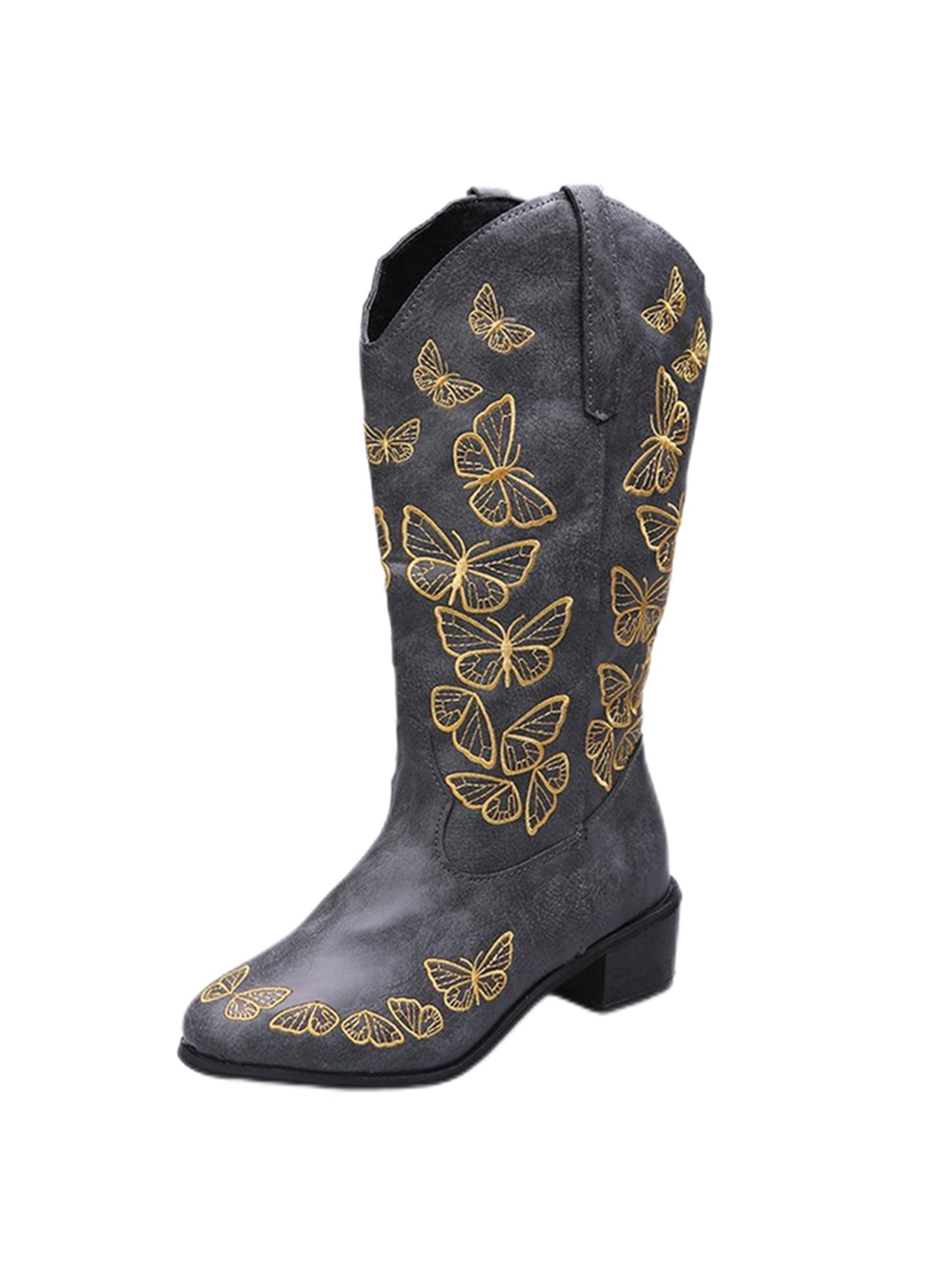 Ritualay Women's Cowgirl Boots Vintage Chunky Heel Pointed Toe Slip on