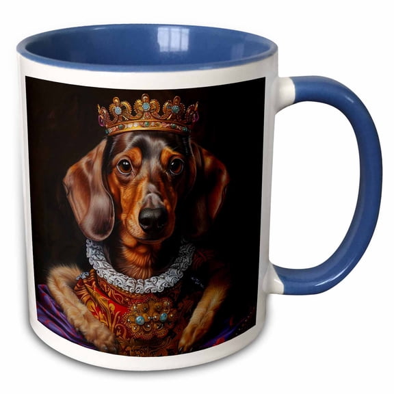 3drose, Dachshund Royal Portrait Canine Majesty, 15oz Two-tone Blue Mug