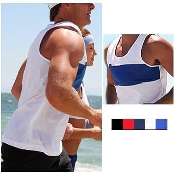Runner's Gear Men's Athletic Tank Top - Small / White with Black Stripe