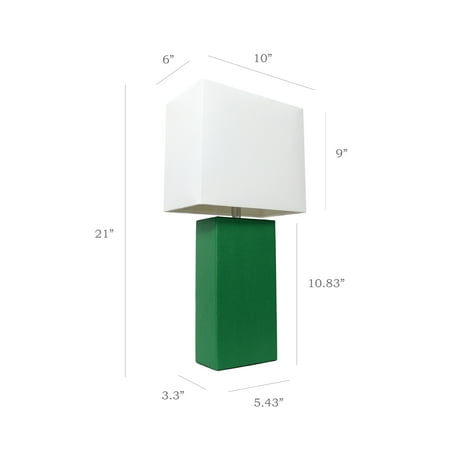 Elegant Designs - 2 Pack Modern Leather Table Lamps with White Fabric Shades - Green