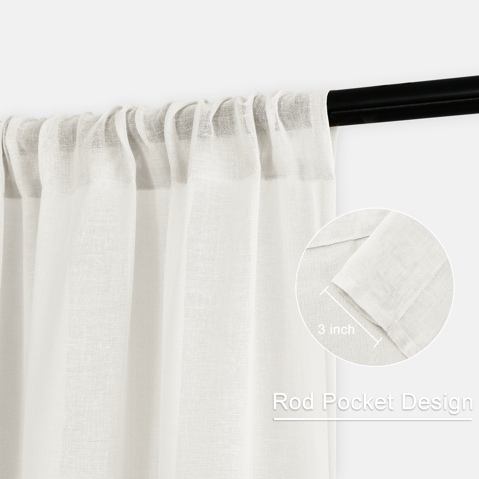 XWZO Linen Semi Sheer Curtains,Privacy Enhancing & Light Filtering Rod Pocket Drapes for Living Room with Tiebacks(Ivory,W70 x L84 Inch,2 Panels)