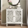 thumbnail image 2 of JERFIT Vintage Floral Display Cabinet with Adjustable Shelf, 2-Door Accent Sideboard with Solid Wood Legs for Living Room, Entryway, Hallway, Antique Grey White, 2 of 10