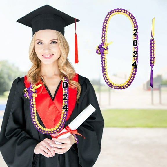 Pretxorve Graduation Ribbon Leis Braid Color Congrats Graduates Leis Necklace and Braid Bracelets for Graduation Party