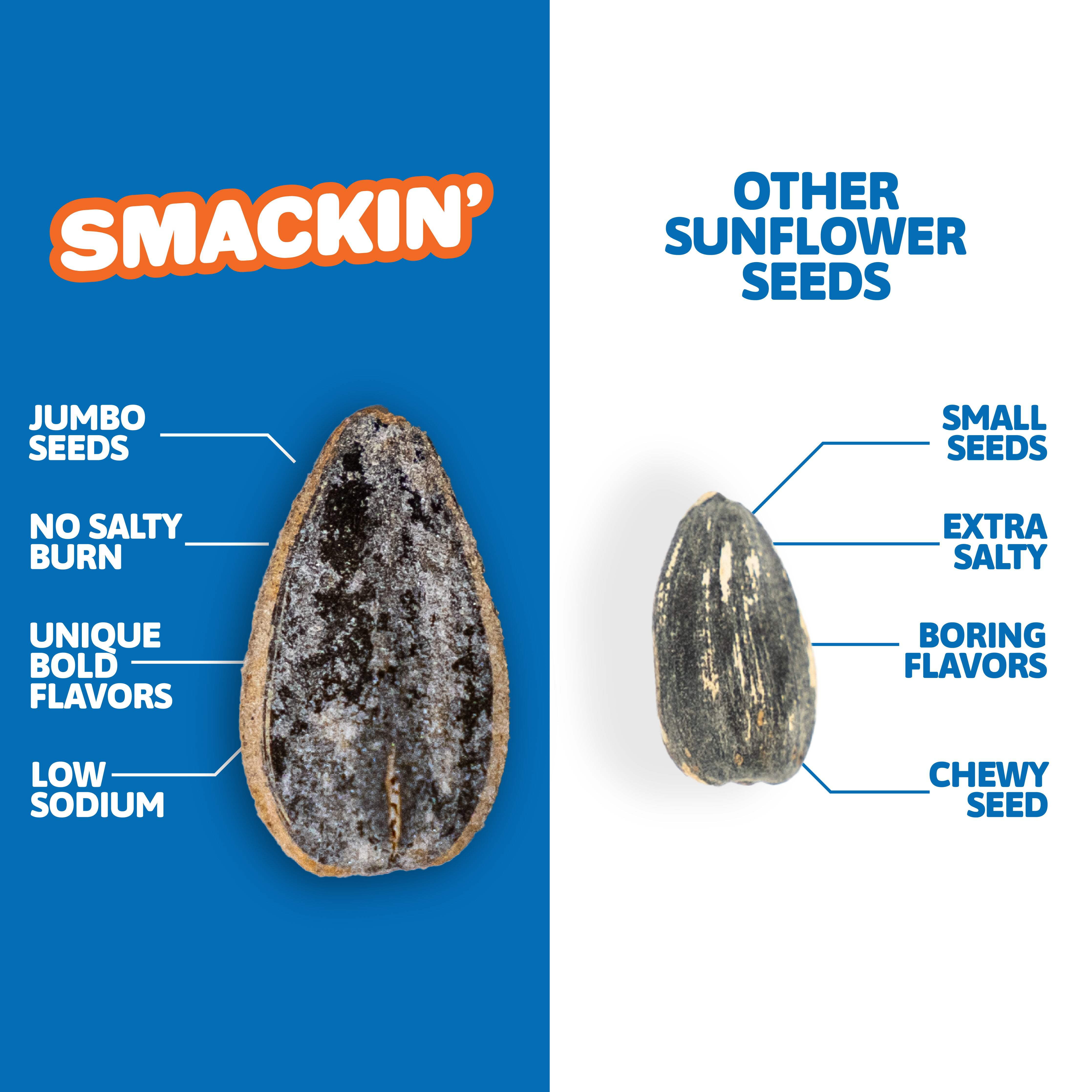 SMACKIN' - Jumbo Roasted Sunflower Seeds, No Salty Burn, American Made, Easy Pour & Seal - Ranch, 4oz bag (12 Bags)