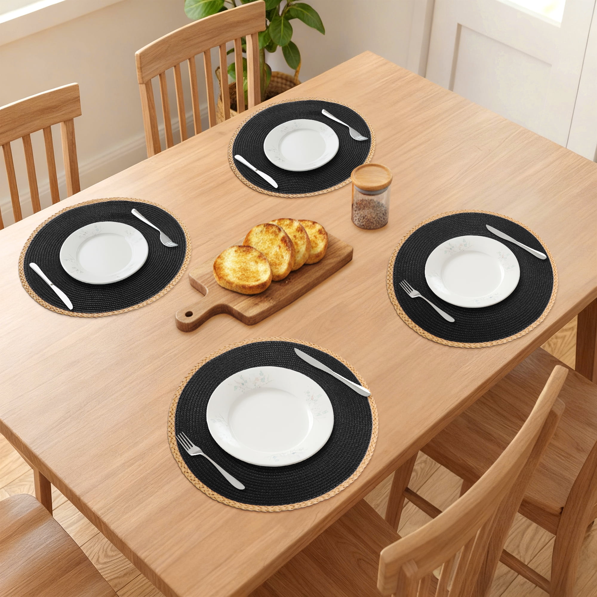 Unique Bargains Farmhouse Woven Placemats Set of 6 for Dining Table Decor Black