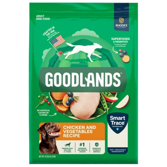 Goodlands Cage-Free Chicken & Vegetable Flavor, Dry Adult Dog Food with Probiotics, 14 lb Bag