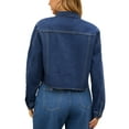 thumbnail image 3 of INSPIRE CHIC Women's Long Sleeve Frayed Hem Trendy Cropped Denim Jacket XL Dark Blue, 3 of 5