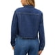 thumbnail image 3 of Chaqueta de mezclilla recortada de manga larga con dobladillo deshilachado para mujer INSPIRE CHIC XL azul oscuro, 3 of 5