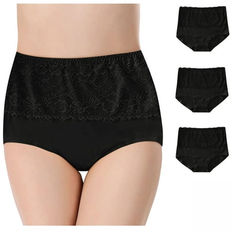 Plus Size Women s Cotton Brief Underwear 3-pack  High Waist Seamless Brief Panties With Lace Trim
