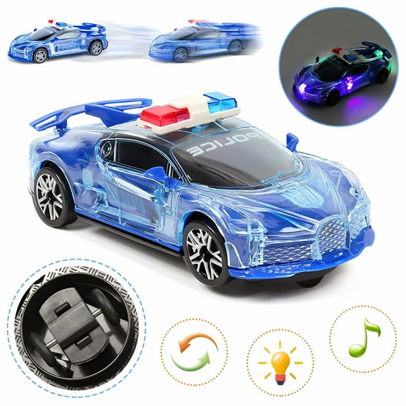 BESTSKY Light-Up Toy Cars for Kids Toddlers Boys Girls Age 2 3 4-6 Year Old 360° Rotation Police Car Christmas Gift - Electric Car with Bright Flashing 4D Lights & Real Siren Sounds Music