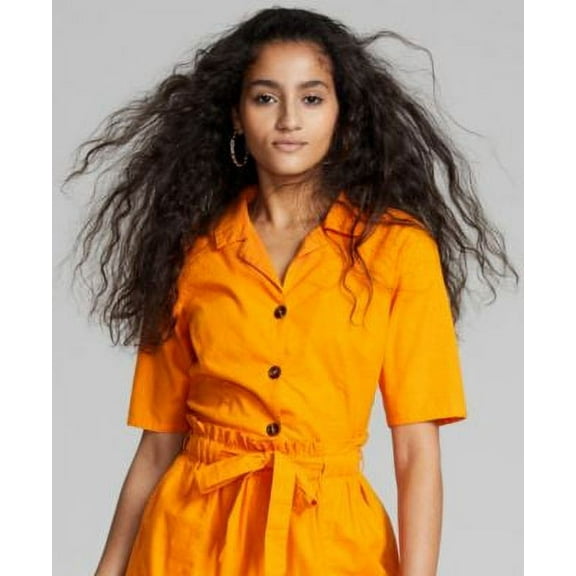 MSRP $34 And Now This Women Cotton Camp Button-Up Shirt Yellow Size XS