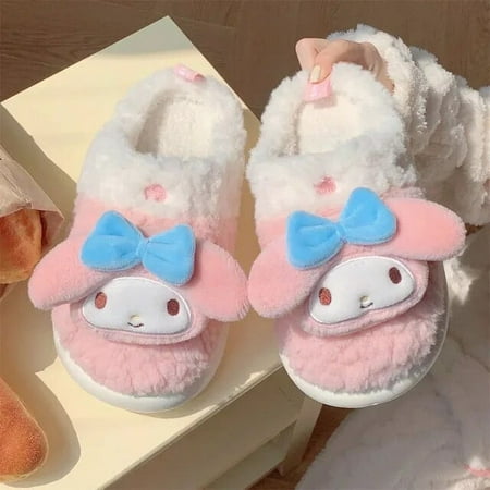 

Sanrio kawaii Kuromi Cinnamoroll Hello Kitty Plush Shoes Slippers Women Home Cotton Slippers Warm Winter Girlfriend Christmas Gi