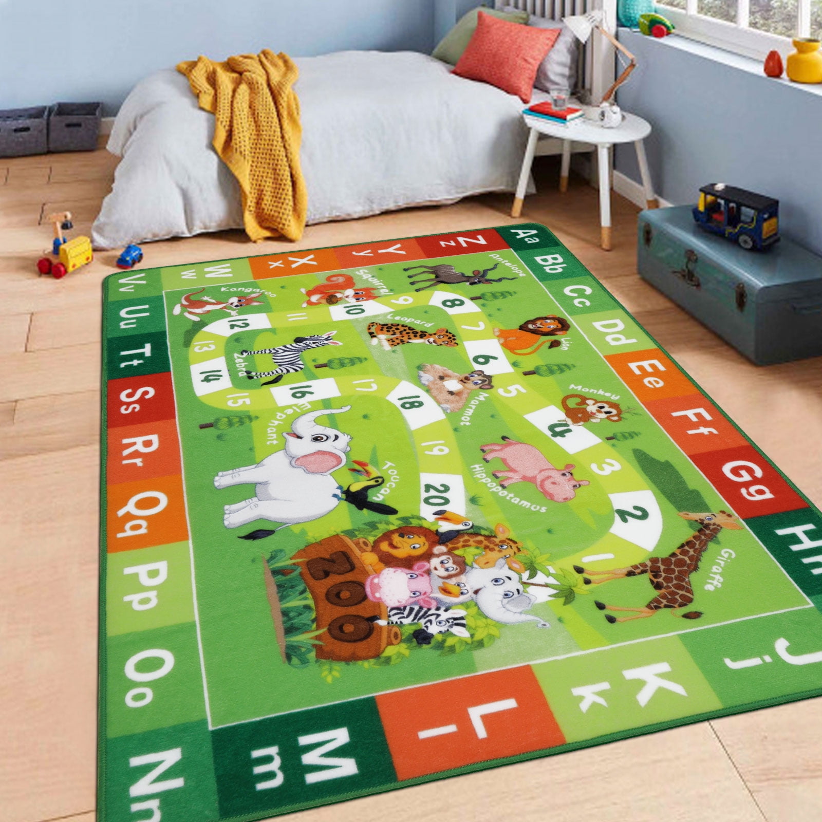 USTIDE Soft Round Kids Play Rug 4ft Cute Lion Faux Wool Kids Play Mat Non Slip Cartoon Kids Bedroom Living Room Playroom Rug 