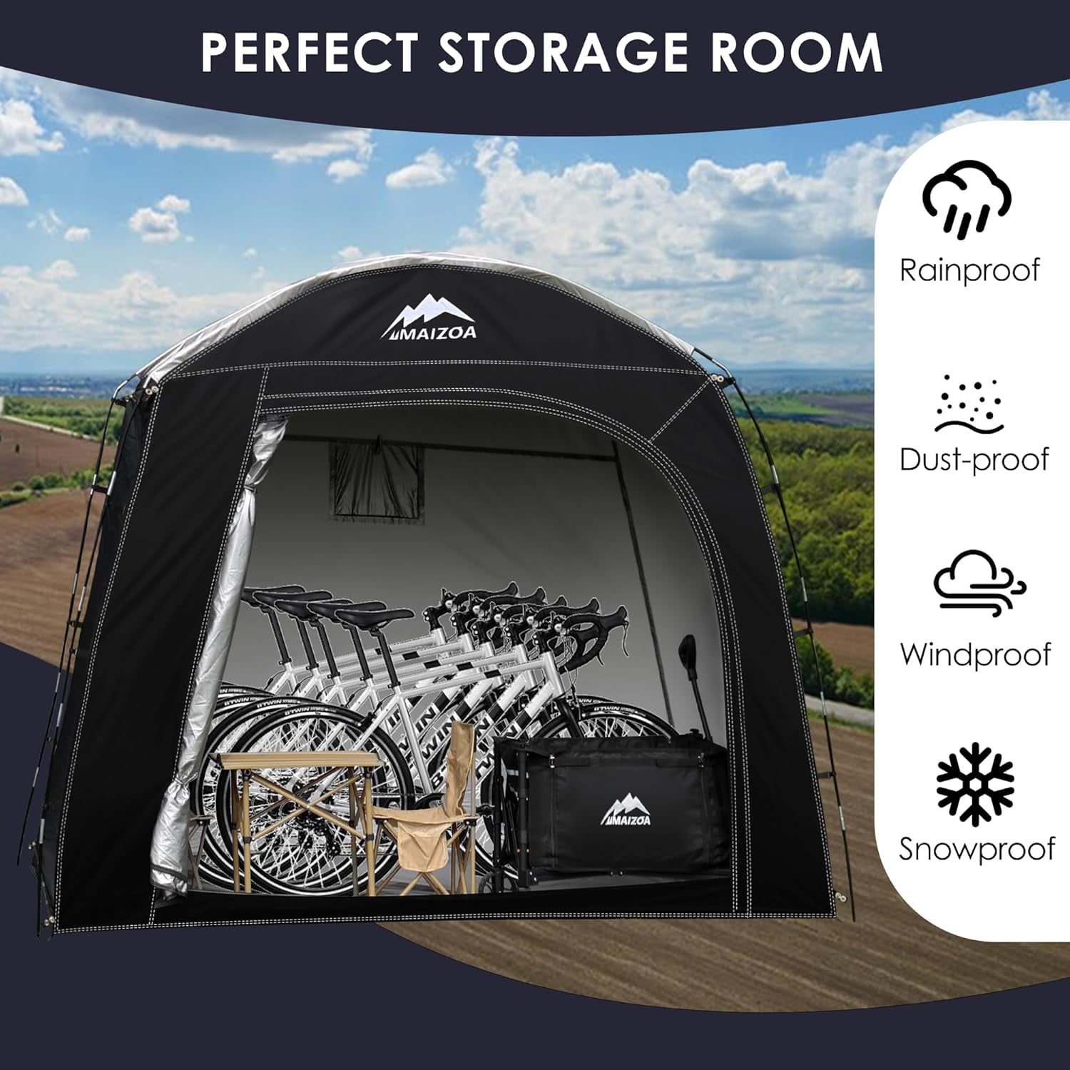 Bike Storage Shed Tent, 98*59*79 Inches Outdoor Portable Storage Tent, Made of 210D Oxford Cloth PU4000mm Waterproof Fabric, Suitable For Storing Bicycles, Motorbikes, Garden Tools, Lawn Mower