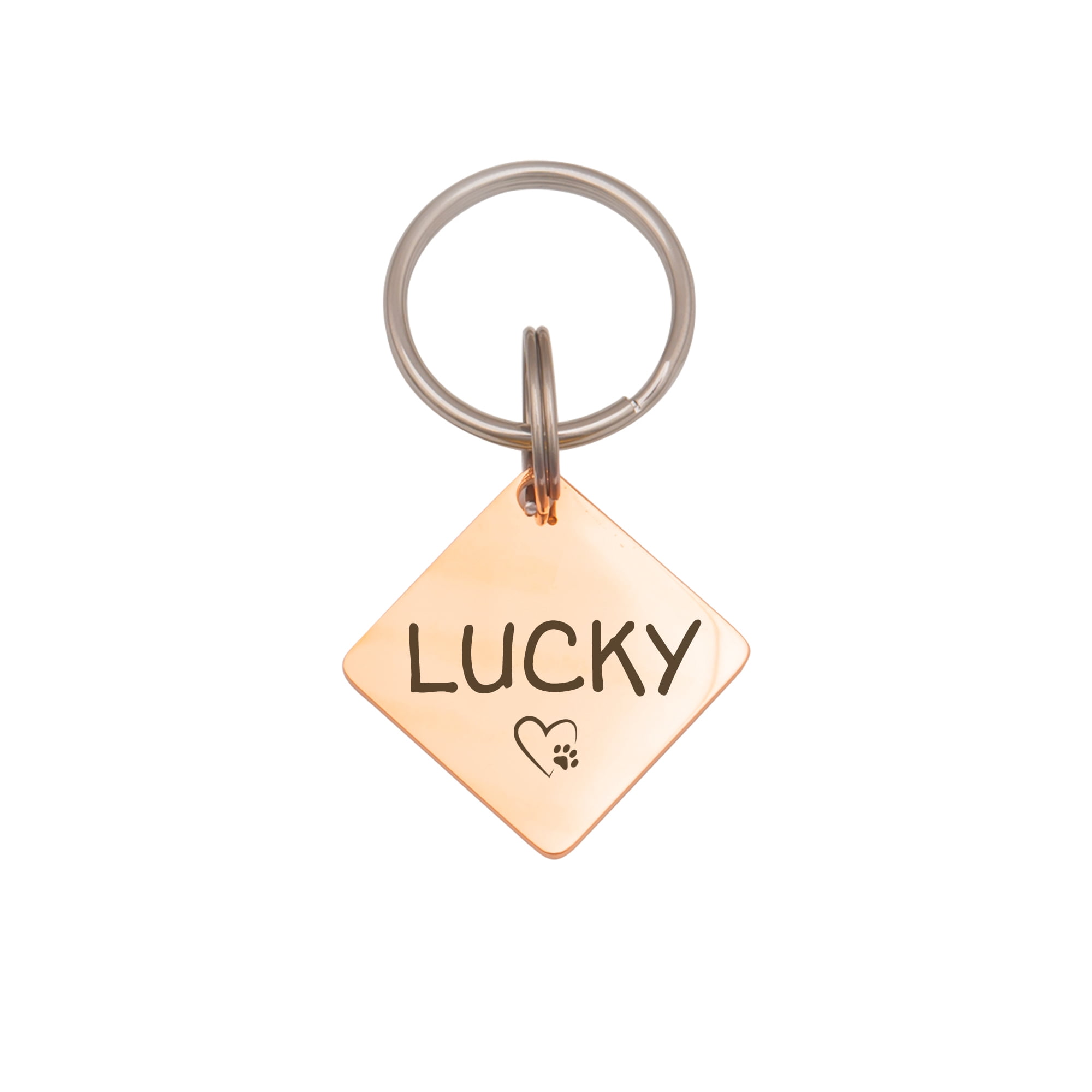Anavia Stainless Steel Metal Diamond Name - Icon Birthday Holiday Christmas Engraved Dog Cat ID Tag, Rose Gold