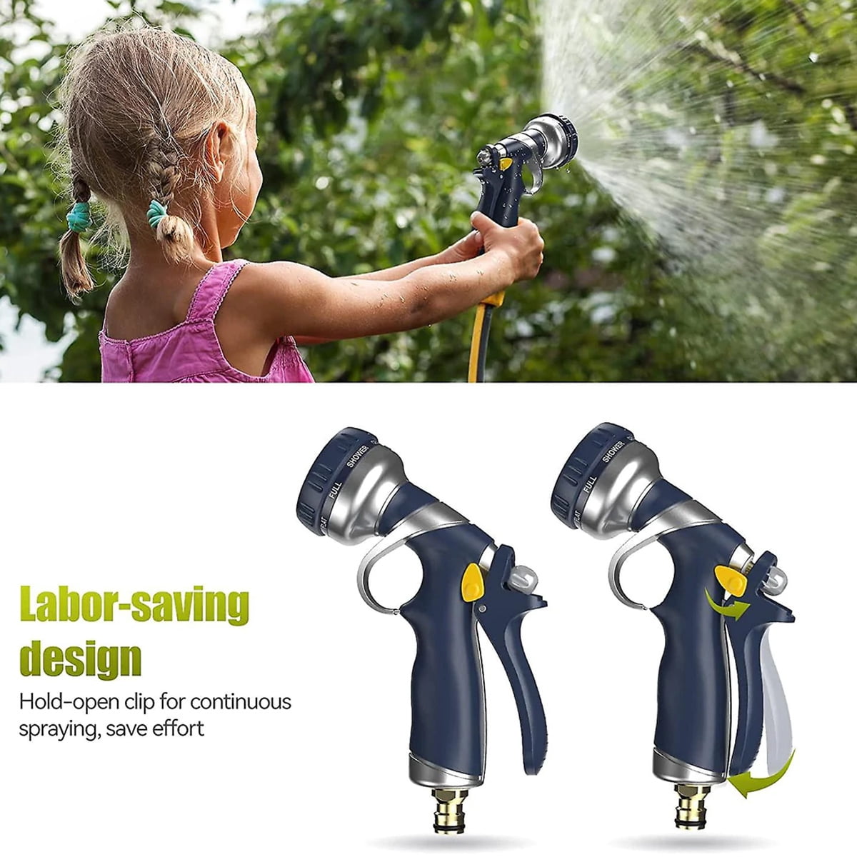 Garden Hose Spray Gun With 8 Adjustable Patterns, Heavy Duty Metal Hose Pipe Spray Gun Zinc Alloy High Pressure Spray Nozzle Perfect For Car And Pet