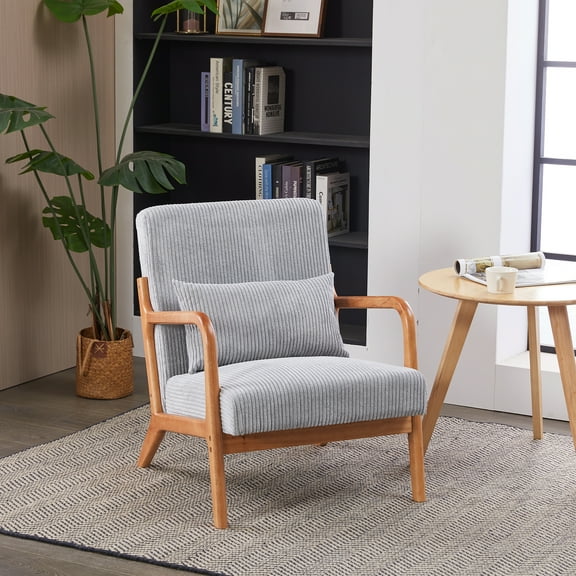 Fabric Accent Chairs Mid-Century Modern Accent Chair, Arm Chair Living Room Chairs with Pillow Upholstered Reading Chair with Solid Wood Frame & Living Room Bedroom Balcony (Antique Dark Grey),Acce