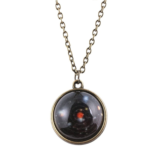 PVCS Solar System Necklace Pendant Planet Necklace Galaxy Double Sided Glass Dome