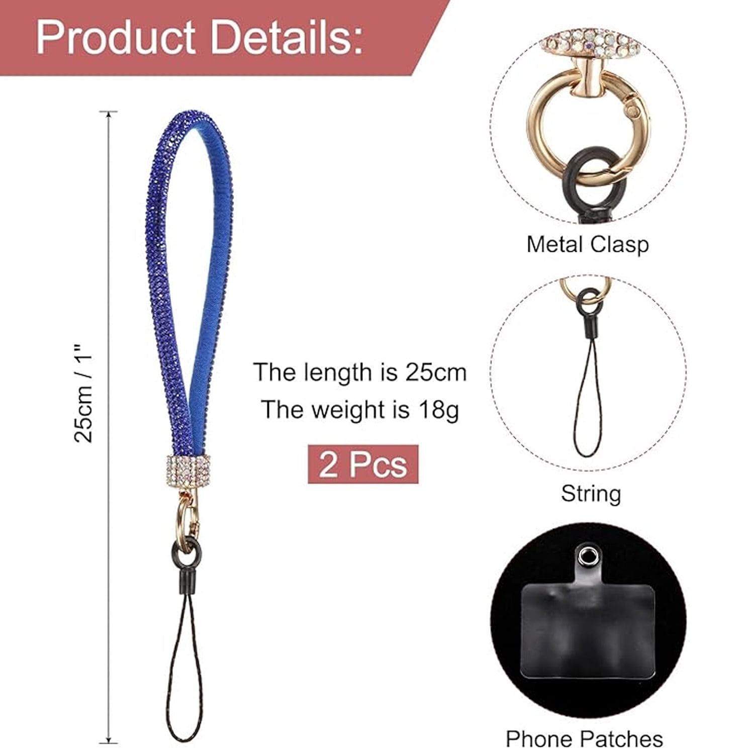 Crystal Diamond Beaded Phone Wristband Lanyard - Blue