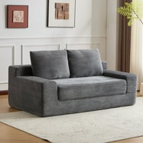 SEENYOO 71.65" Lounge Sofa, Living Room Sofas; Loveseat Sofa Bed, Deep Seat Reversible Cushion, Modern Small Corduroy Couch with Pillows, No Assembly, Gray