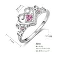 thumbnail image 2 of Bellitia Jewelry 925 Sterling Silver Heart Shaped Princess Crown Ring with Pink Cubic Zirconia for Women, Wedding Engagement Promise Rings Set for Her, 2 of 5