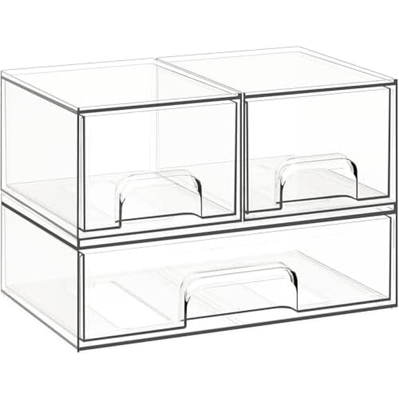 Stackable Storage Drawers, 3 Pack Clear Acrylic Makeup & Bathroom Organizer, Versatile Storage Bins for Vanity, Under Sink, Kitchen Cabinets & Pantry