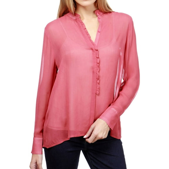 Lucky Brand Womens Ruffled Illusion Button Up Shirt, Red, Small