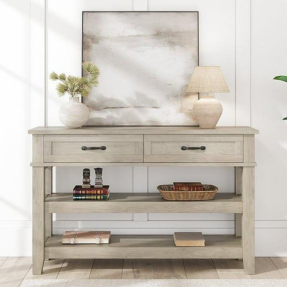 47.2" Console Table Entryway Table,2 Tier Sofa Table with 2 Storage Drawers,Wood Buffet Table Foyer Table for Entry Way,Hallway,Couch