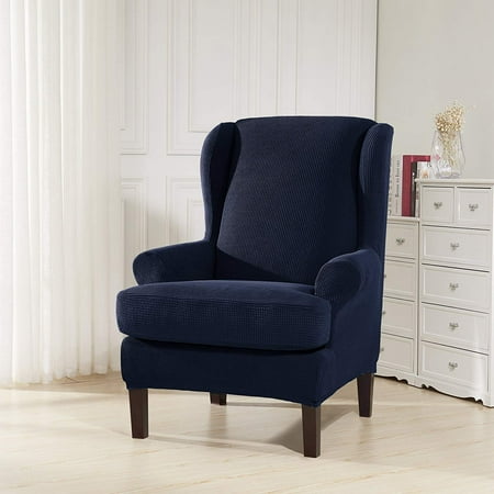 Chic Chair Covers Subrtex 2 Piece Spandex Waffle Fabric Stretch Wingback Chair Slipcovers (Wing Chair, Navy) ()