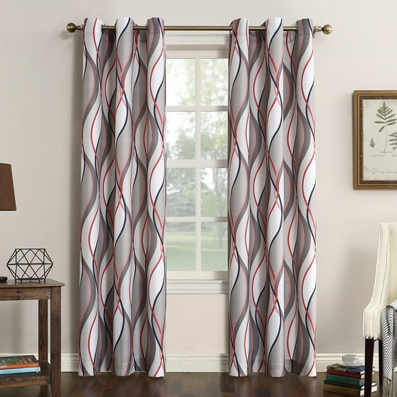 No. 918 Fantasia Ogee Print Semi-Sheer Grommet Curtain Panel, 48"x84", Nickel