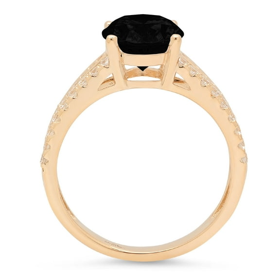 2.32 ct Oval Cut Natural Onyx Solitaire with Accents Engagement Ring for Women in 18K Yellow Gold