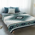 thumbnail image 4 of Teal Gray Boho Blanket Soft Cozy Warm Throw Blanket for Couch, Plush Fuzzy Flannel Fleece Blankets for Sofa, Southwestern Ethnic Abstract Geometric Bed Blankets Lightweight Gifts for Women, 50"x60", 4 of 9
