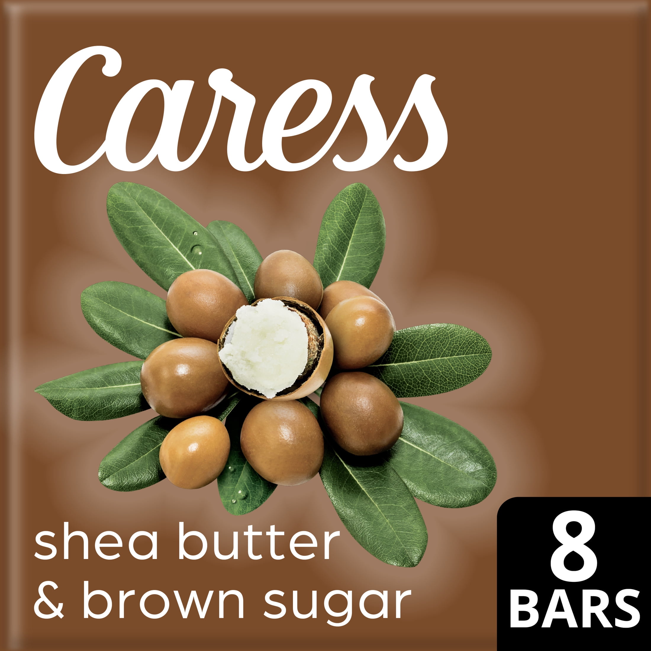 Caress Bar Soap for Women, Shea Butter & Brown Sugar for Dry Skin 3.75 oz 8 Bath Bars