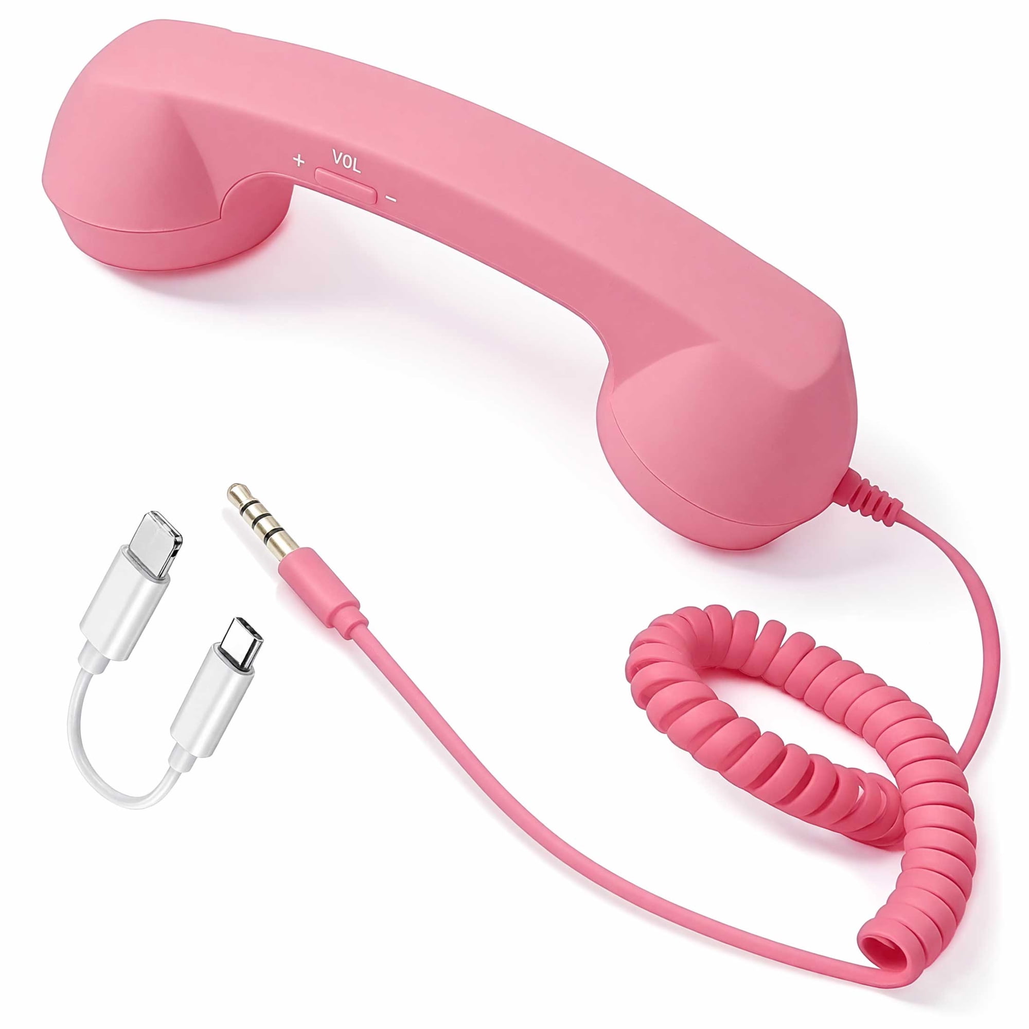 Retro Phone Handset with USB-C & Adapter for iPhone, Vintage Receiver with Mic & Speaker, Fun Desk Accessory for Video Calls
