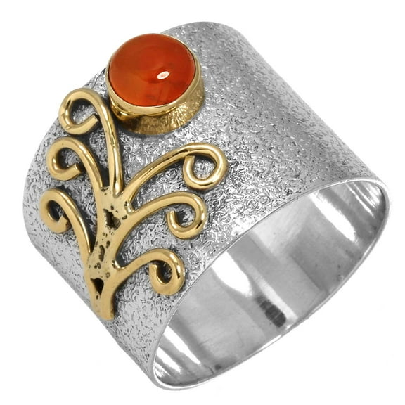 925 Sterling Silver Two Tone Women Jewelry Red Onyx Ring