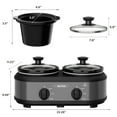 thumbnail image 2 of Sunvivi Small Double Slow Cooker, 2 Pot 1.25 Quart Oval Crock Food Warmer Buffet Server, Stainless Steel, Gray, 2 of 9