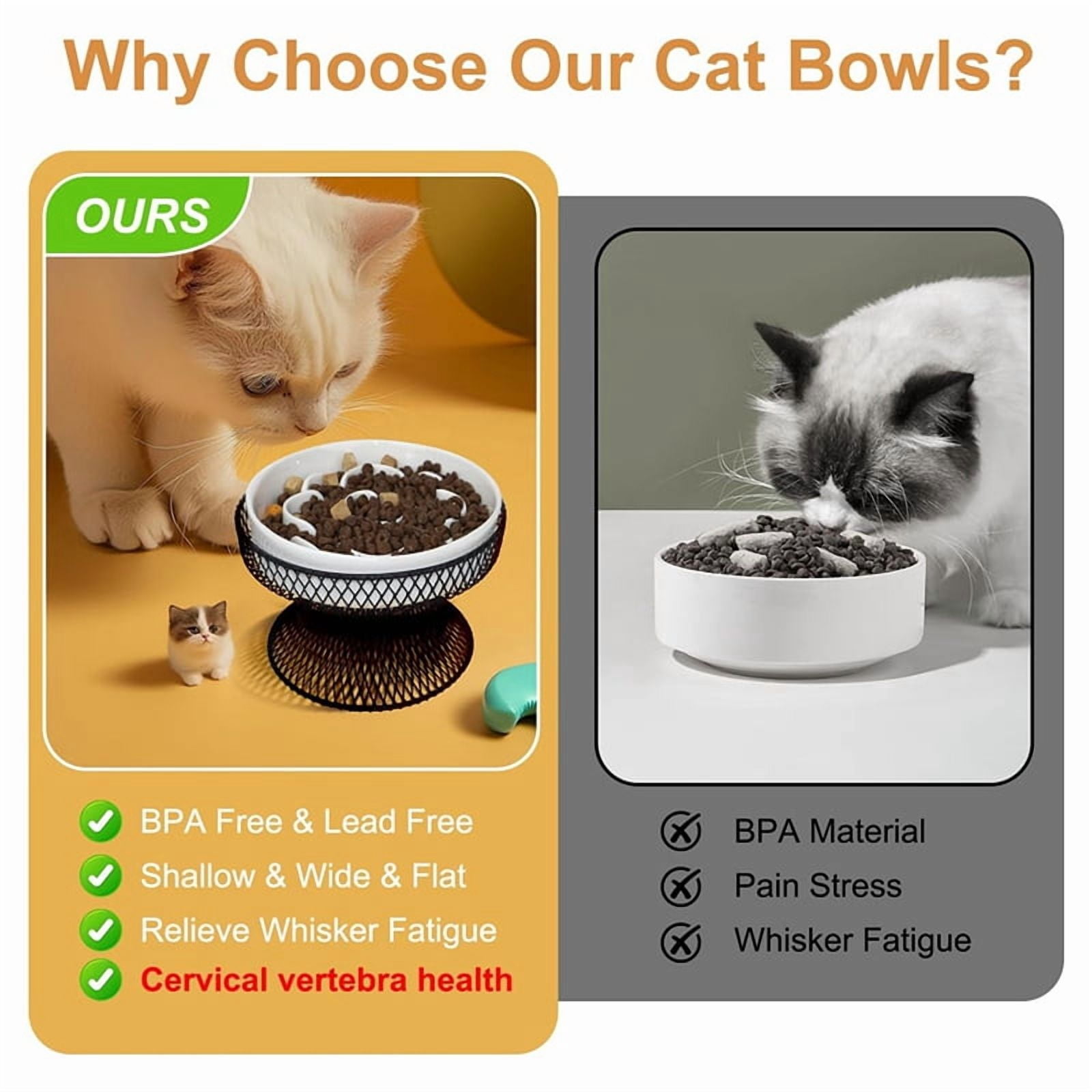 Osfvolr Raised Ceramic Cat Slow Feeder Bowl, Elevated Cat Plate with Stand, Slow Bowl for Wet and Dry Food, Friendly Pet