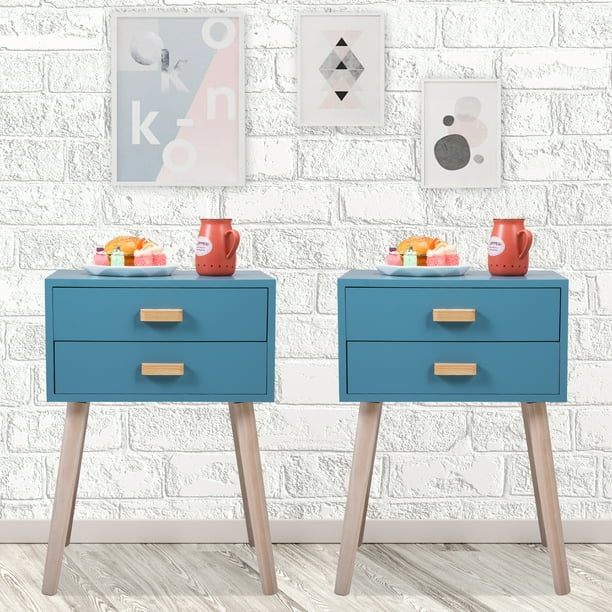 Jaxpety Mid Century Modern Nightstand Set of 2, 2 Drawers Wood Bedside