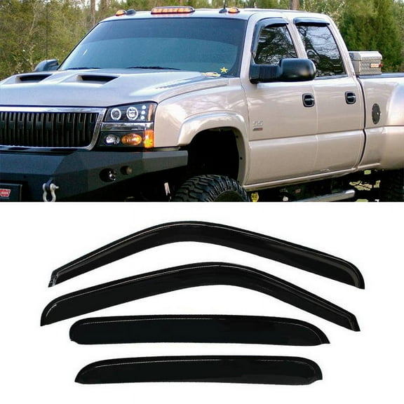 Tuqiang Window Visor Rain Vent Guard for Silverado Sierra 1500 2500 3500 Crew Cab Black 4PCS