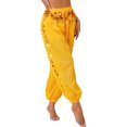 thumbnail image 4 of TiaoBug Women's Belly Dance Performance Pants Split Sequins Bloomers Semi See-Though Lantern Pants Yellow One Size, 4 of 7