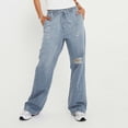 thumbnail image 2 of ShiShine Women's Wide Leg Jeans Drawstring Loose Straight Leg Denim Pants with Pockets, 2 of 5