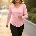thumbnail image 5 of Women Tops V Neck Loose Fit Solid Color Pullover Top Sporty Long Sleeve Shirt with Curved Hem for Yoga Fitness Daily Outing Wear, 5 of 7