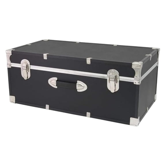 30-Inch Storage Trunk Lockable Dorm Footlocker Heavy-Duty Camp Chest Travel Organizer Durable Wooden Utility Box with for Bedroom Office, Black Finish