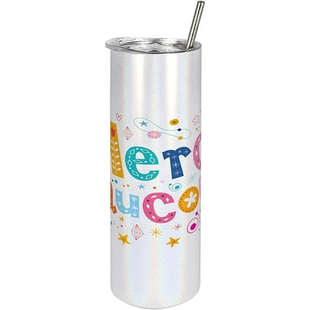 

Athenstics French Script 20 Oz Skinny Tumbler Merci Beaucoup Words Written with Flowers Balloons Congratulations Pattern Leak-Proof Straw Lid and Brush Vacuum Insulated for Outdoor Use Multicolor