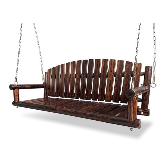 5ft Rustic Log Wooden Porch Swing, Heavy-Duty 900 LBS, Outdoor Hanging Bench for Patio, Garden, Yard – Solid Fir Wood, Handcrafted, Weather-Resistant Finish
