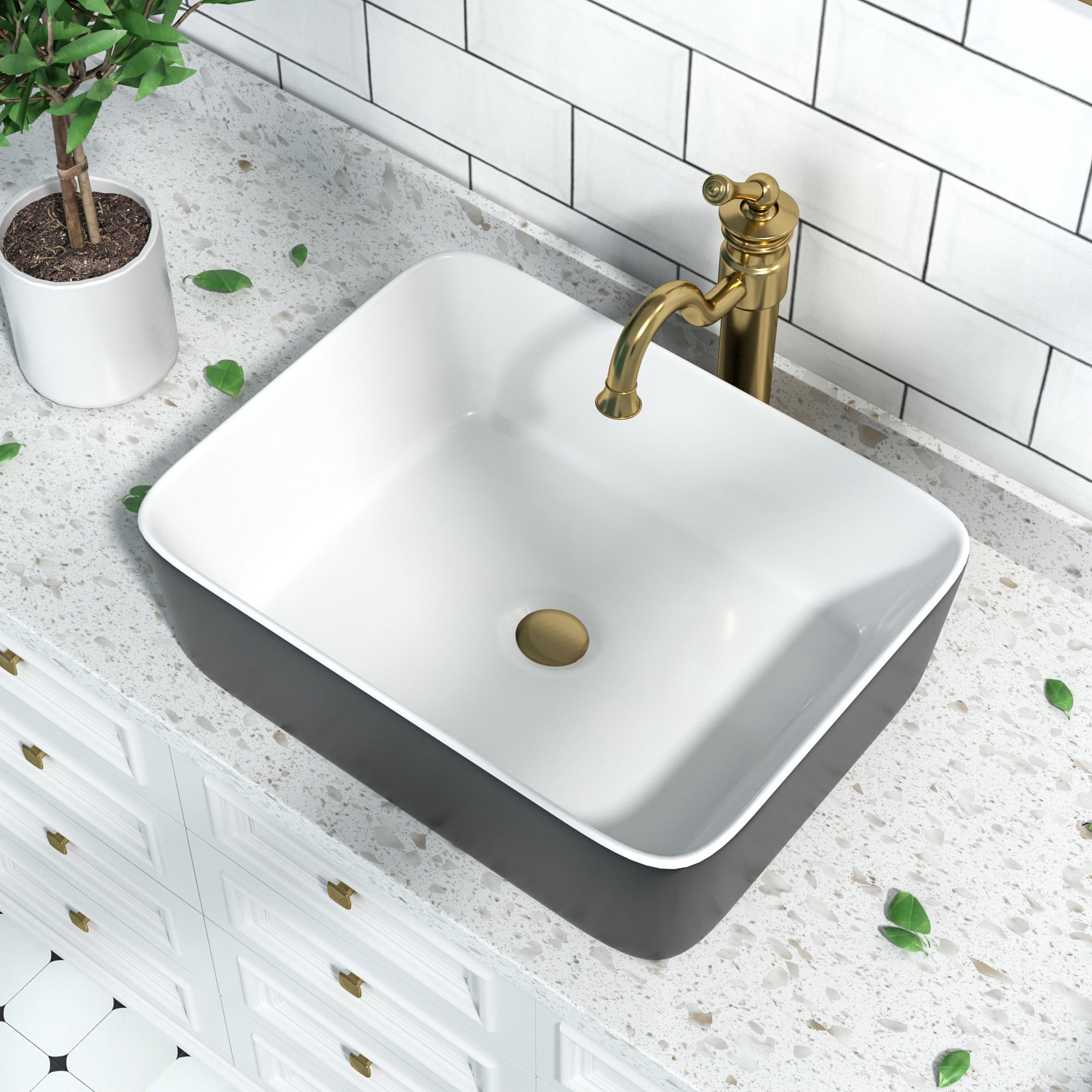 DeerValley DV-1V0001 Bathroom Vessel Sink 19" Rectangle Ceramic in Black
