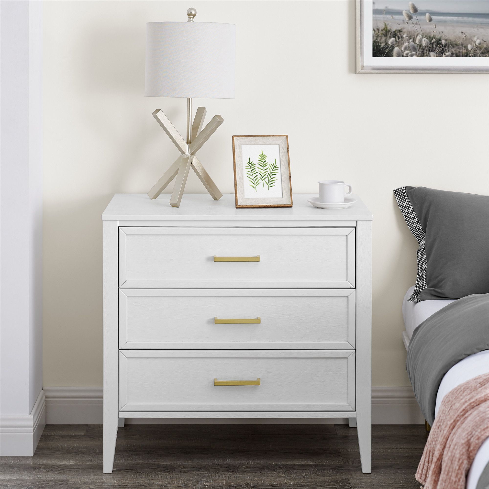 BIKAHOM Astor Nightstand Solid Wood Bedside Table, 3 Drawer Mid Century