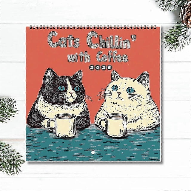 2025 Cats Chillin\' with Coffee12 Monthly Coffee Cat Wall Calendar Gift for Cats Lovers